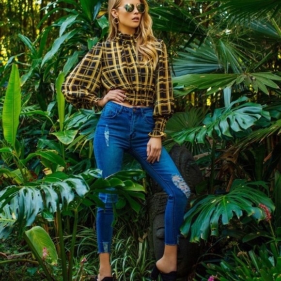 💎 Blue distressed raw hem high waisted jeans - Picture 6 of 8